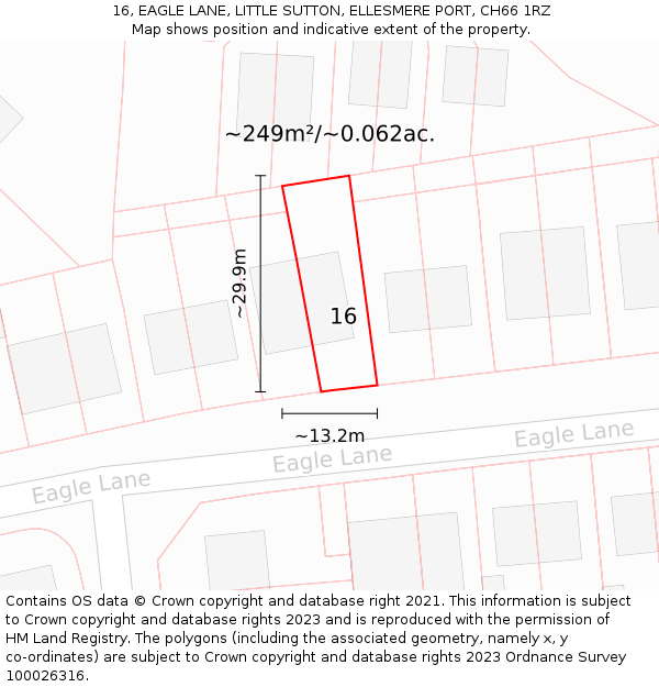 16, EAGLE LANE, LITTLE SUTTON, ELLESMERE PORT, CH66 1RZ: Plot and title map