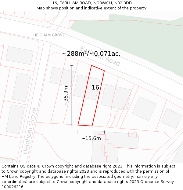 16, EARLHAM ROAD, NORWICH, NR2 3DB: Plot and title map