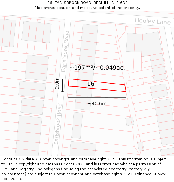 16, EARLSBROOK ROAD, REDHILL, RH1 6DP: Plot and title map