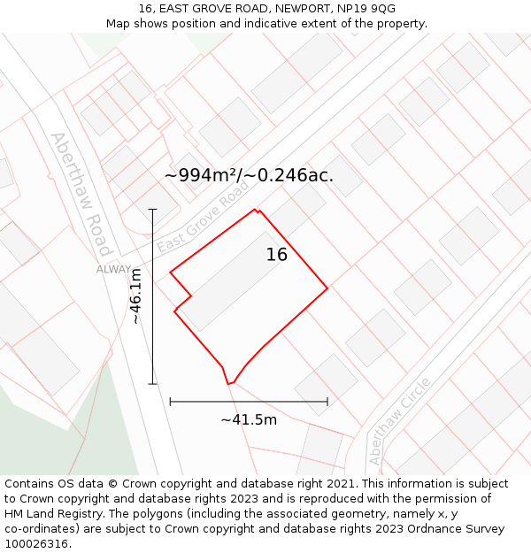 16, EAST GROVE ROAD, NEWPORT, NP19 9QG: Plot and title map