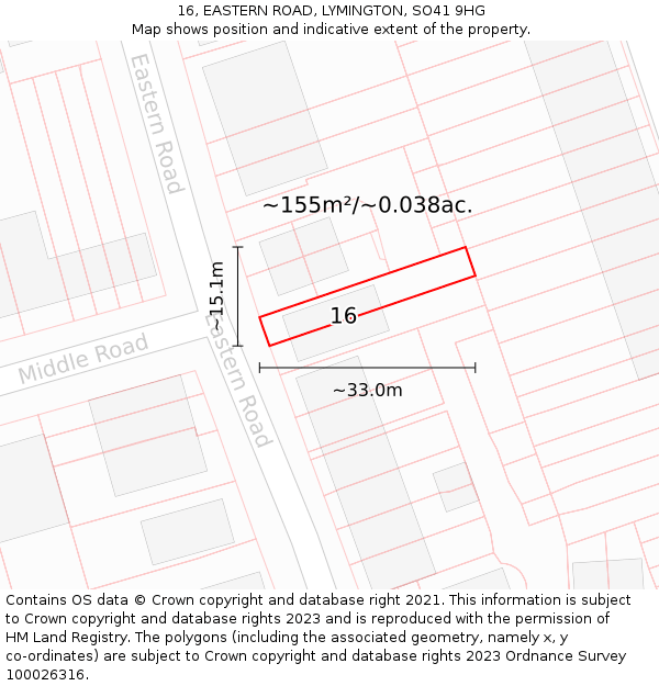16, EASTERN ROAD, LYMINGTON, SO41 9HG: Plot and title map