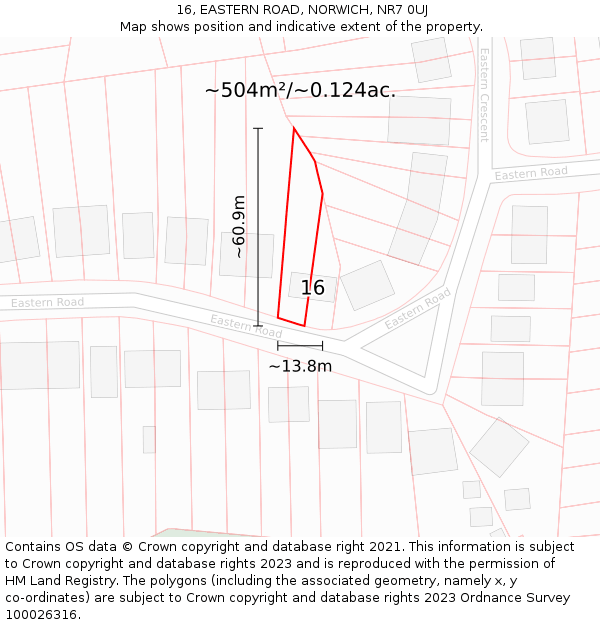 16, EASTERN ROAD, NORWICH, NR7 0UJ: Plot and title map