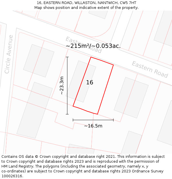 16, EASTERN ROAD, WILLASTON, NANTWICH, CW5 7HT: Plot and title map