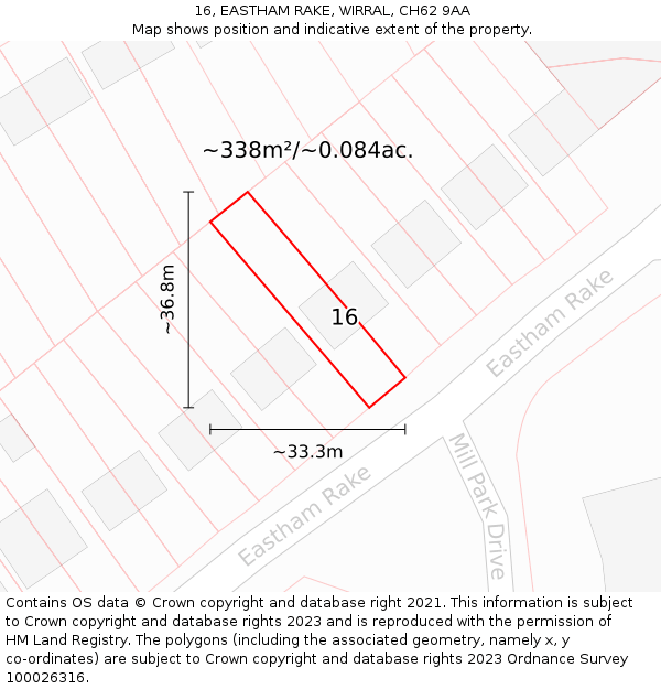 16, EASTHAM RAKE, WIRRAL, CH62 9AA: Plot and title map