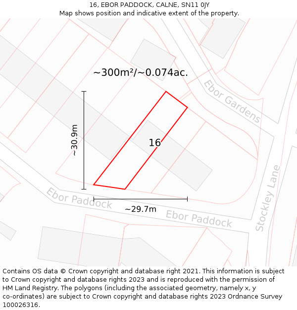 16, EBOR PADDOCK, CALNE, SN11 0JY: Plot and title map