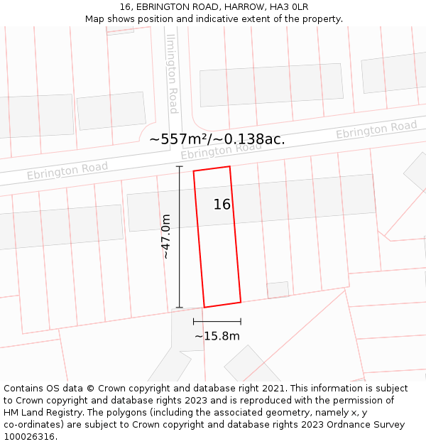 16, EBRINGTON ROAD, HARROW, HA3 0LR: Plot and title map