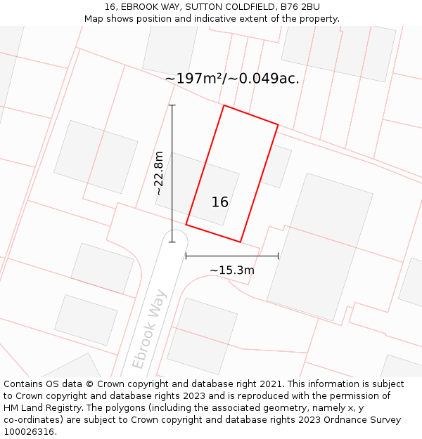 16, EBROOK WAY, SUTTON COLDFIELD, B76 2BU: Plot and title map
