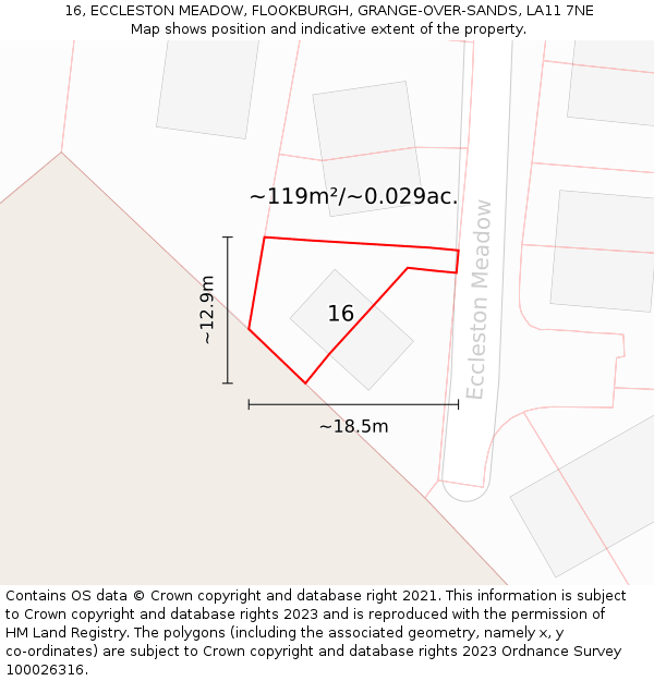16, ECCLESTON MEADOW, FLOOKBURGH, GRANGE-OVER-SANDS, LA11 7NE: Plot and title map