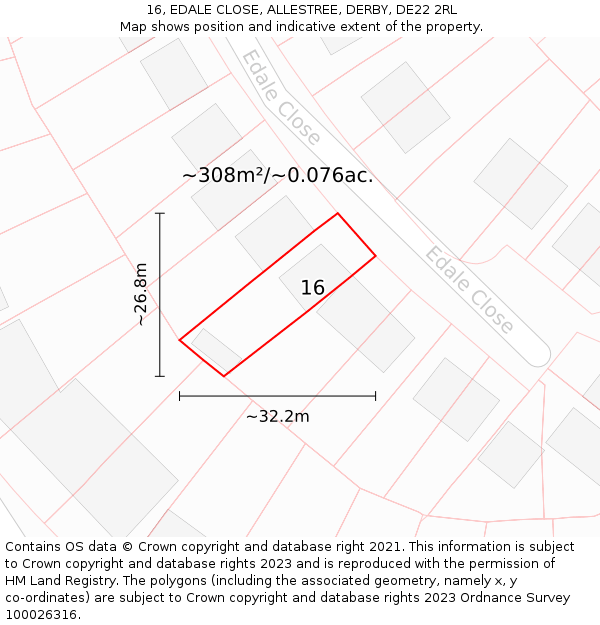 16, EDALE CLOSE, ALLESTREE, DERBY, DE22 2RL: Plot and title map