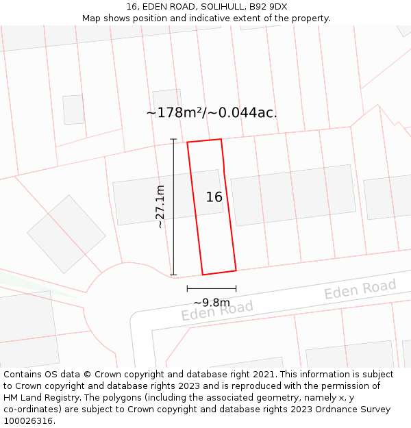 16, EDEN ROAD, SOLIHULL, B92 9DX: Plot and title map