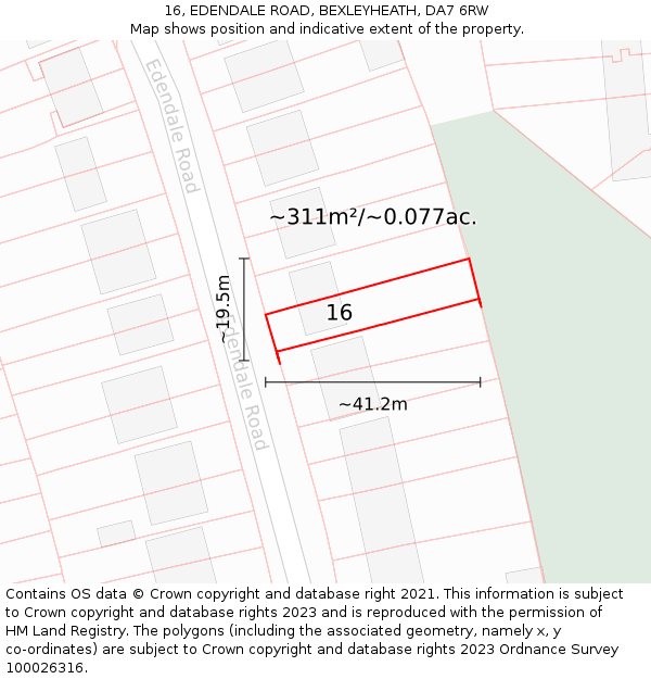 16, EDENDALE ROAD, BEXLEYHEATH, DA7 6RW: Plot and title map