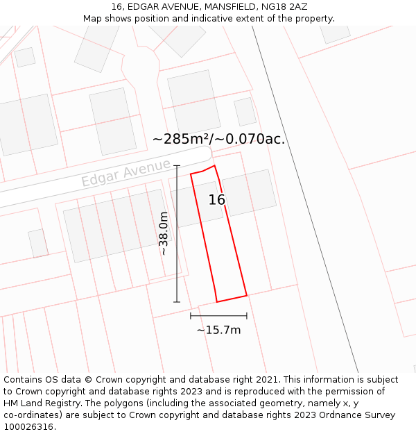 16, EDGAR AVENUE, MANSFIELD, NG18 2AZ: Plot and title map