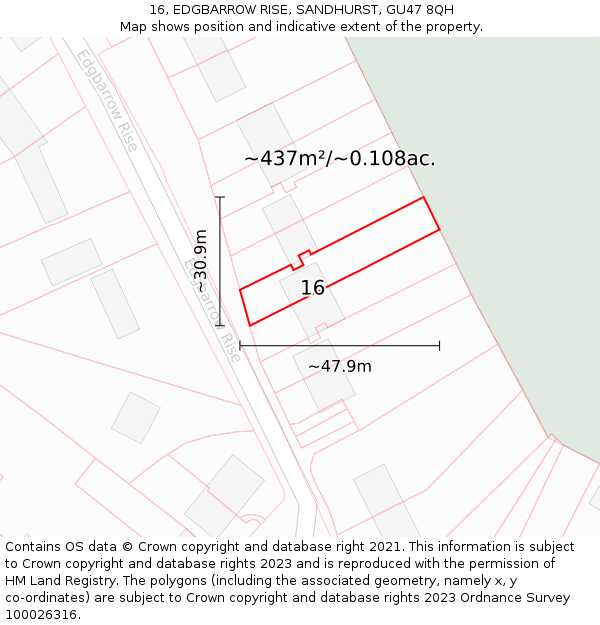 16, EDGBARROW RISE, SANDHURST, GU47 8QH: Plot and title map