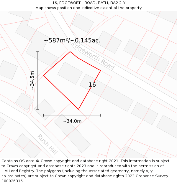 16, EDGEWORTH ROAD, BATH, BA2 2LY: Plot and title map