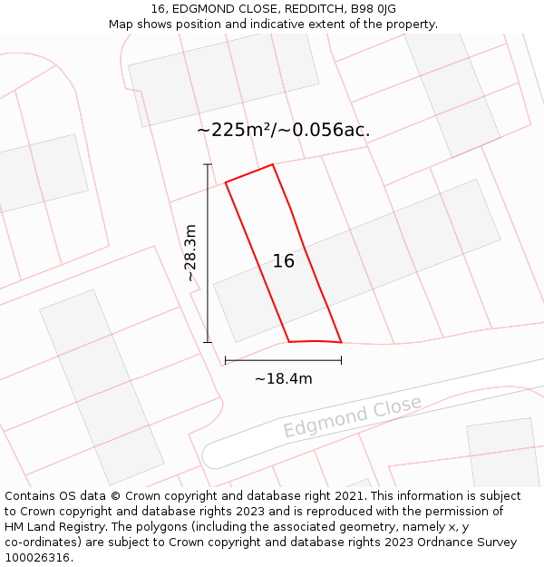 16, EDGMOND CLOSE, REDDITCH, B98 0JG: Plot and title map