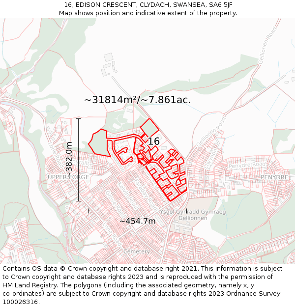 16, EDISON CRESCENT, CLYDACH, SWANSEA, SA6 5JF: Plot and title map
