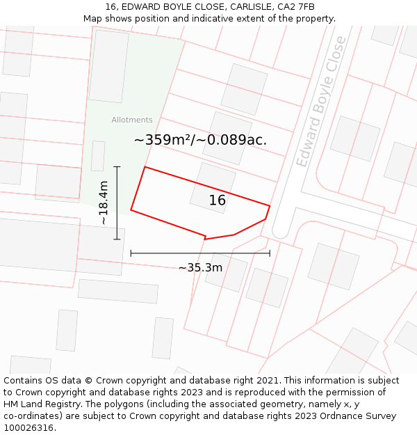 16, EDWARD BOYLE CLOSE, CARLISLE, CA2 7FB: Plot and title map
