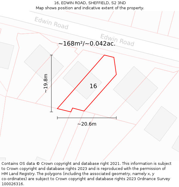 16, EDWIN ROAD, SHEFFIELD, S2 3ND: Plot and title map