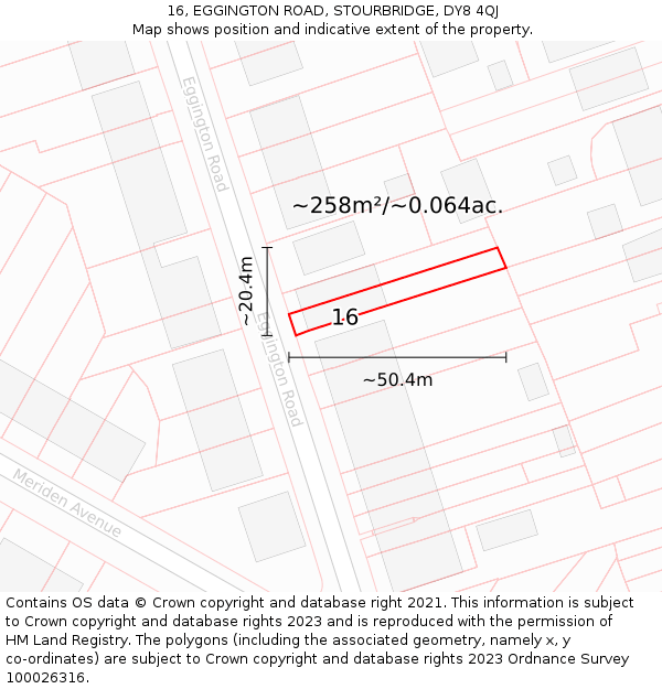 16, EGGINGTON ROAD, STOURBRIDGE, DY8 4QJ: Plot and title map