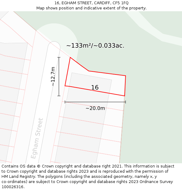 16, EGHAM STREET, CARDIFF, CF5 1FQ: Plot and title map