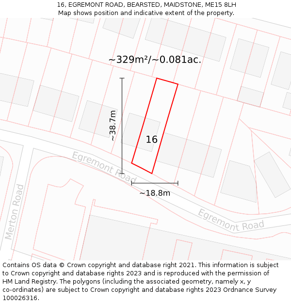 16, EGREMONT ROAD, BEARSTED, MAIDSTONE, ME15 8LH: Plot and title map