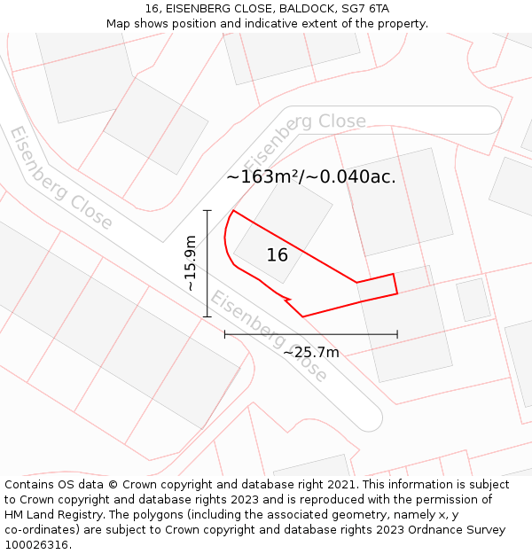 16, EISENBERG CLOSE, BALDOCK, SG7 6TA: Plot and title map