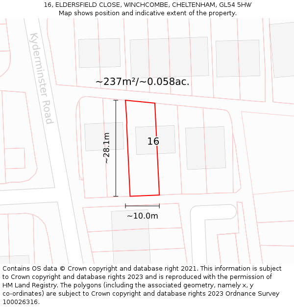 16, ELDERSFIELD CLOSE, WINCHCOMBE, CHELTENHAM, GL54 5HW: Plot and title map