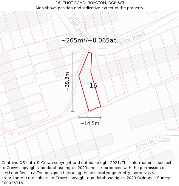 16, ELIOT ROAD, ROYSTON, SG8 5AT: Plot and title map