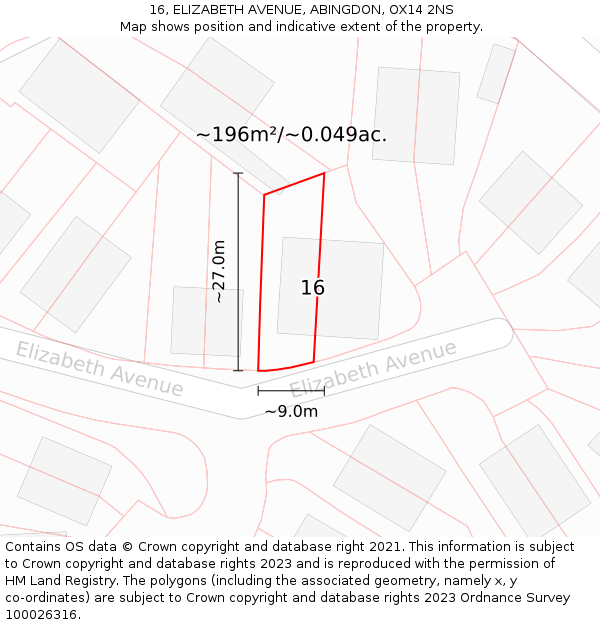 16, ELIZABETH AVENUE, ABINGDON, OX14 2NS: Plot and title map