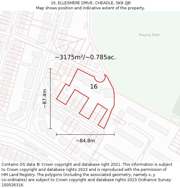 16, ELLESMERE DRIVE, CHEADLE, SK8 2JB: Plot and title map