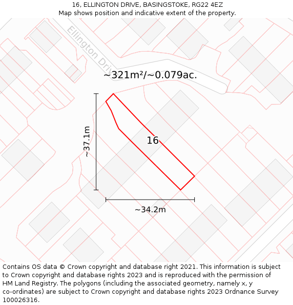 16, ELLINGTON DRIVE, BASINGSTOKE, RG22 4EZ: Plot and title map