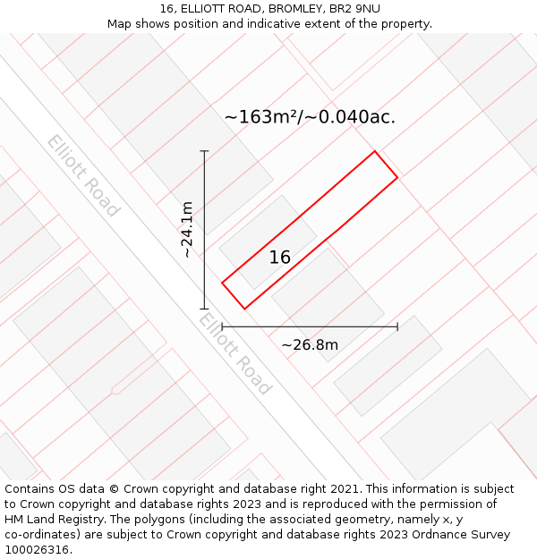 16, ELLIOTT ROAD, BROMLEY, BR2 9NU: Plot and title map