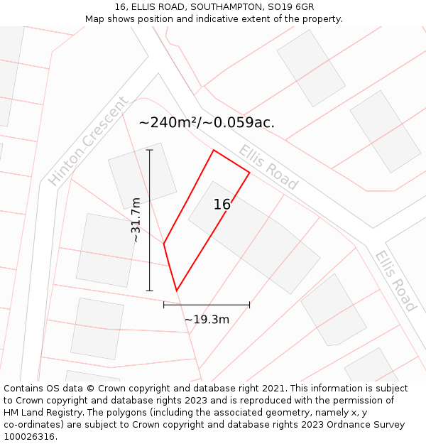 16, ELLIS ROAD, SOUTHAMPTON, SO19 6GR: Plot and title map