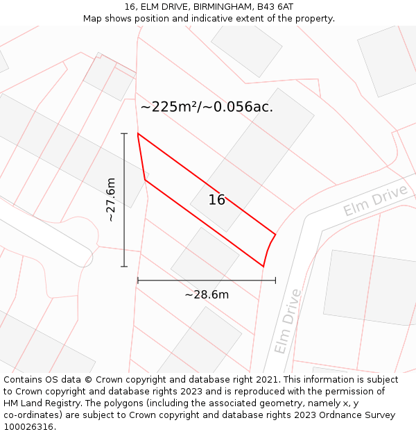 16, ELM DRIVE, BIRMINGHAM, B43 6AT: Plot and title map