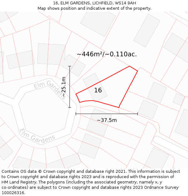 16, ELM GARDENS, LICHFIELD, WS14 9AH: Plot and title map