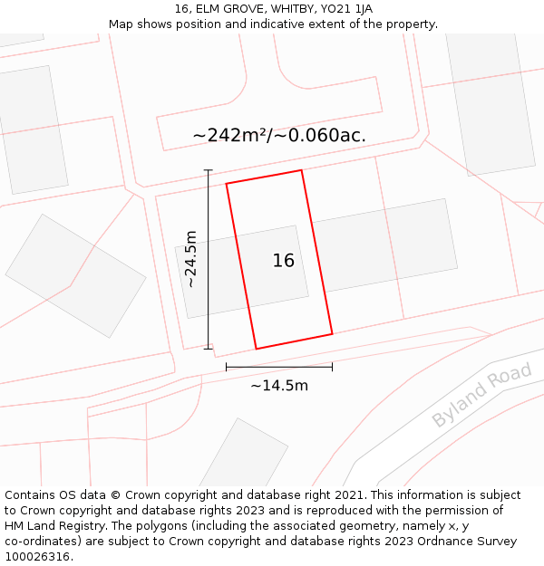 16, ELM GROVE, WHITBY, YO21 1JA: Plot and title map