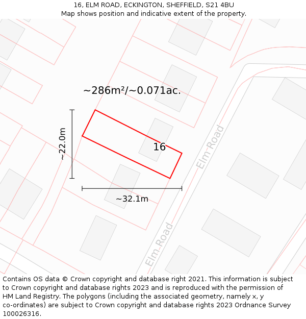 16, ELM ROAD, ECKINGTON, SHEFFIELD, S21 4BU: Plot and title map