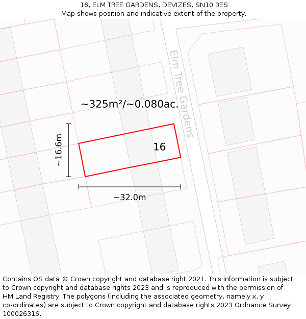 16, ELM TREE GARDENS, DEVIZES, SN10 3ES: Plot and title map