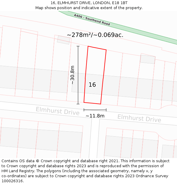 16, ELMHURST DRIVE, LONDON, E18 1BT: Plot and title map