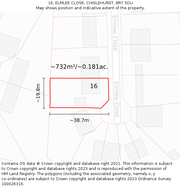 16, ELMLEE CLOSE, CHISLEHURST, BR7 5DU: Plot and title map