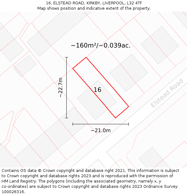 16, ELSTEAD ROAD, KIRKBY, LIVERPOOL, L32 4TF: Plot and title map