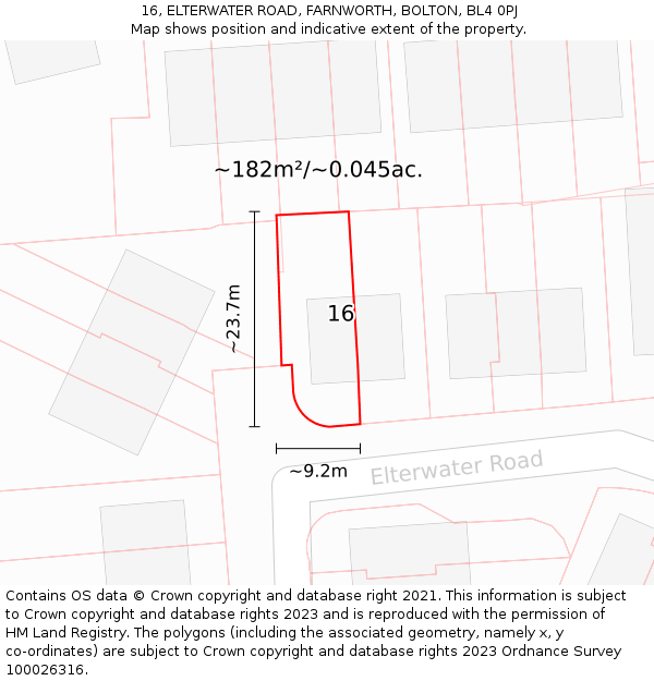 16, ELTERWATER ROAD, FARNWORTH, BOLTON, BL4 0PJ: Plot and title map
