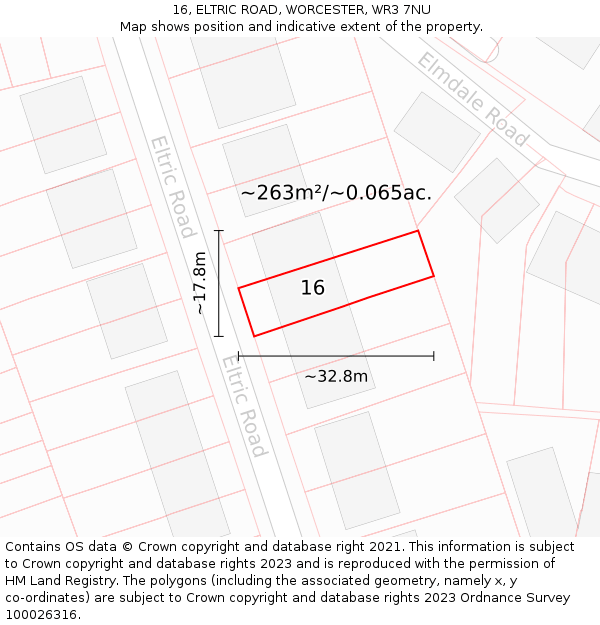 16, ELTRIC ROAD, WORCESTER, WR3 7NU: Plot and title map
