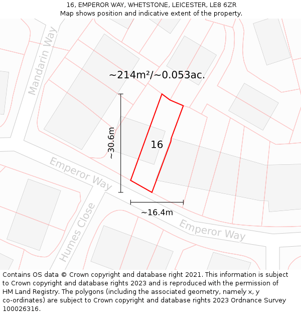16, EMPEROR WAY, WHETSTONE, LEICESTER, LE8 6ZR: Plot and title map