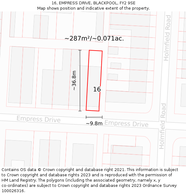 16, EMPRESS DRIVE, BLACKPOOL, FY2 9SE: Plot and title map
