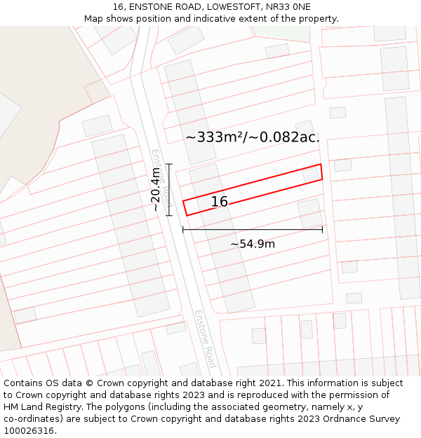 16, ENSTONE ROAD, LOWESTOFT, NR33 0NE: Plot and title map