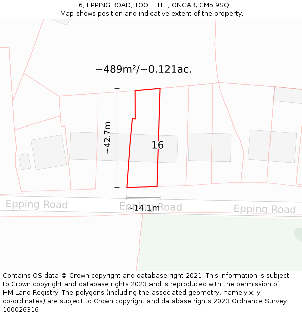 16, EPPING ROAD, TOOT HILL, ONGAR, CM5 9SQ: Plot and title map