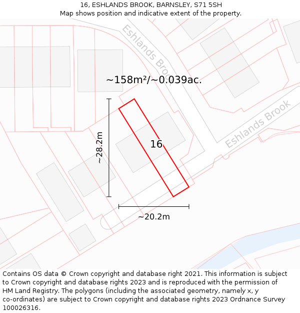 16, ESHLANDS BROOK, BARNSLEY, S71 5SH: Plot and title map