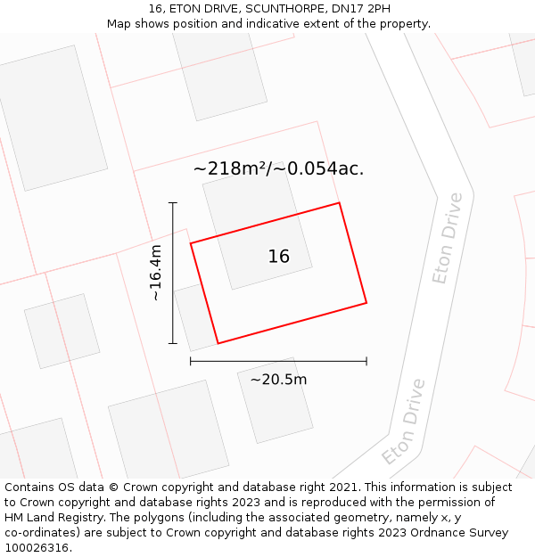 16, ETON DRIVE, SCUNTHORPE, DN17 2PH: Plot and title map
