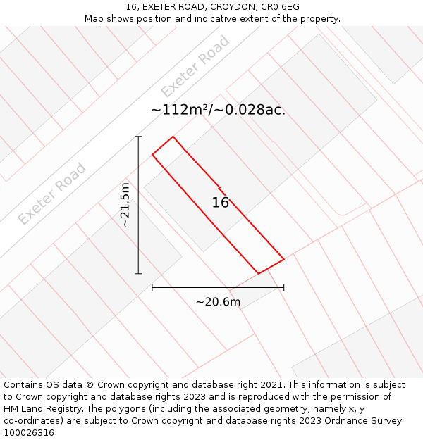16, EXETER ROAD, CROYDON, CR0 6EG: Plot and title map